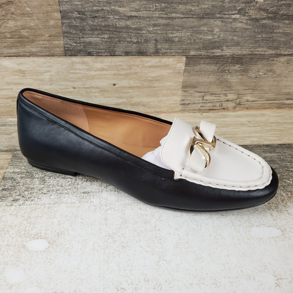 Naturalizer Layla Womens Loafer Shoes Sz 8.5 M Black White Leather Slip On